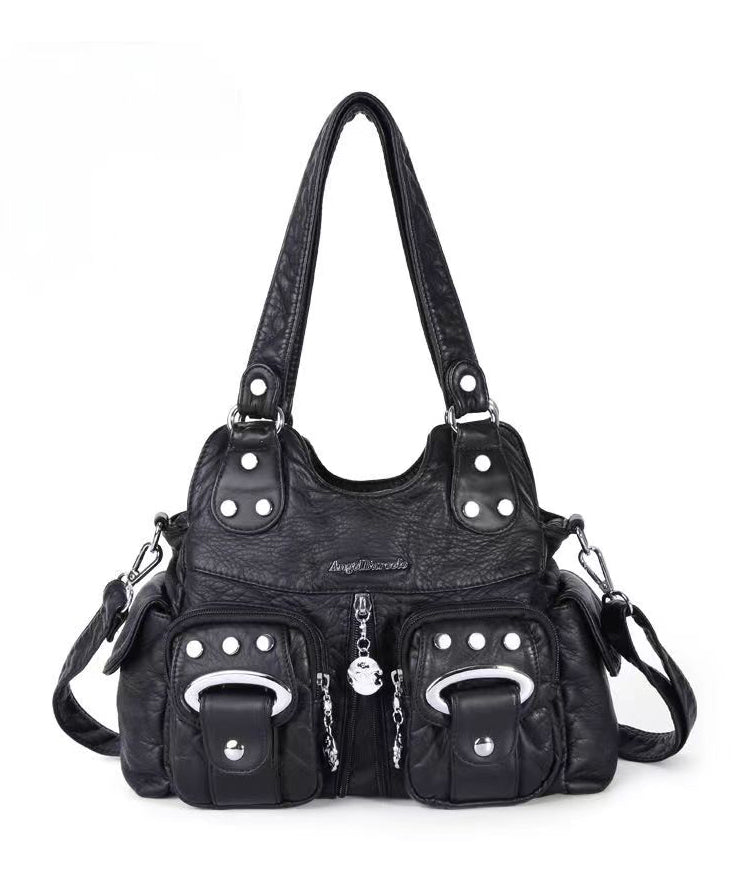 Mode Schwarz Nieten Kunstleder Satchel Handtasche MM047