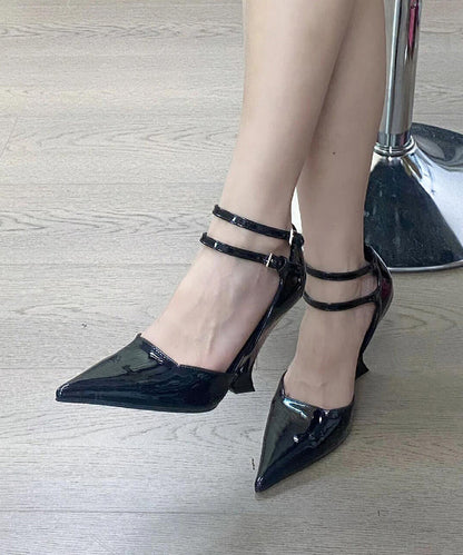 Fashion Black Splicing Buckle Strap Wedge Sandals Pointed Toe OI023