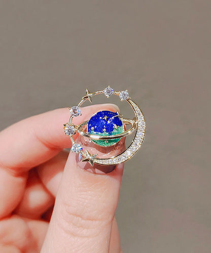 Fashion Blue Alloy Zircon Universe Planet Brooches WP012