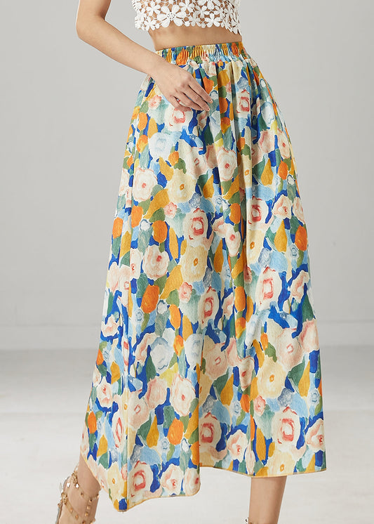 Fashion Blue Floral Elastic Waist Chiffon Skirts Summer YU1009