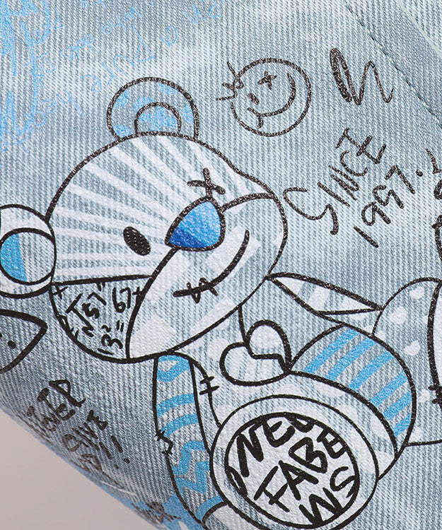 Sac seau en denim bleu imprimé patchwork tendance