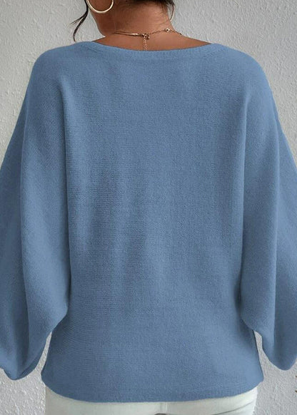 Fashion Blue Slash Neck Knit Sweaters Lantern Sleeve QY017