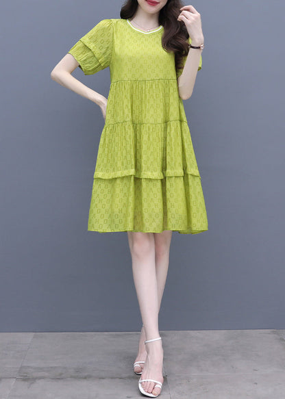 Fashion Fluorescent Green O-Neck Graphic Patchwork Mid Dress Summer WW042