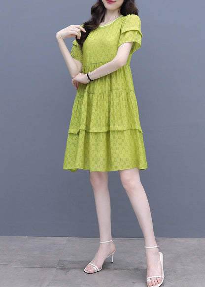 Fashion Fluorescent Green O-Neck Graphic Patchwork Mid Dress Summer WW042