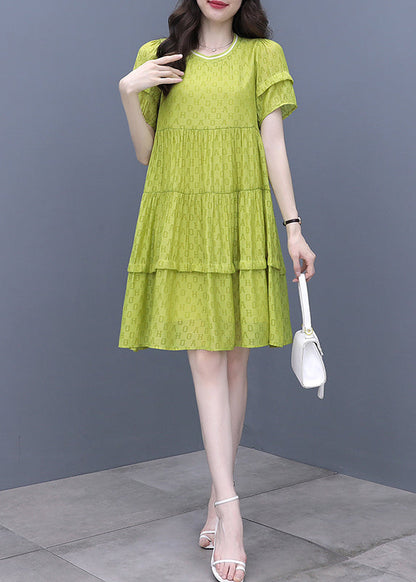 Fashion Fluorescent Green O-Neck Graphic Patchwork Mid Dress Summer WW042