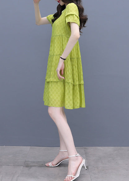 Fashion Fluorescent Green O-Neck Graphic Patchwork Mid Dress Summer WW042