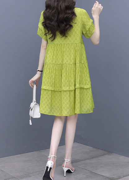 Fashion Fluorescent Green O-Neck Graphic Patchwork Mid Dress Summer WW042