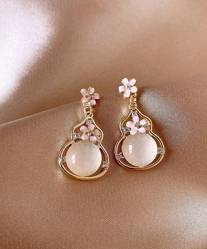 Fashion Gold Copper Alloy Floral Gourd Drop Earrings RB015