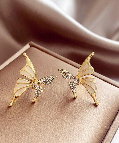 Fashion Gold Copper Alloy Zircon Butterfly Stud EarringsGH1010