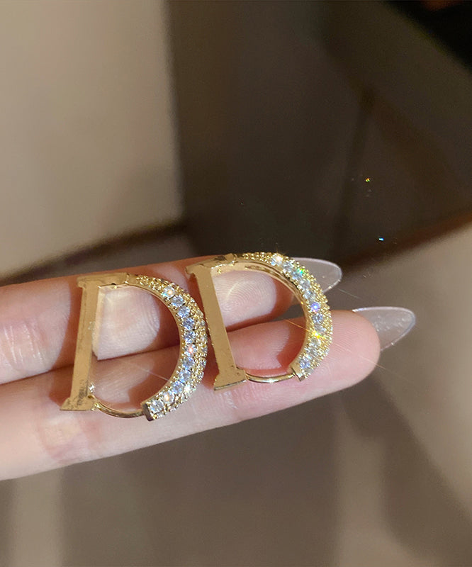 Fashion Gold Copper Alloy Zircon D Type Hoop Earrings WH022