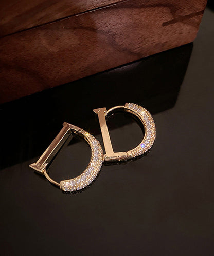 Fashion Gold Copper Alloy Zircon D Type Hoop Earrings WH022