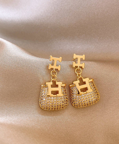 Fashion Gold Copper Alloy Zircon Graphic Bag Drop Earrings ET019