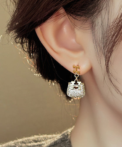 Fashion Gold Copper Alloy Zircon Graphic Bag Drop Earrings ET019