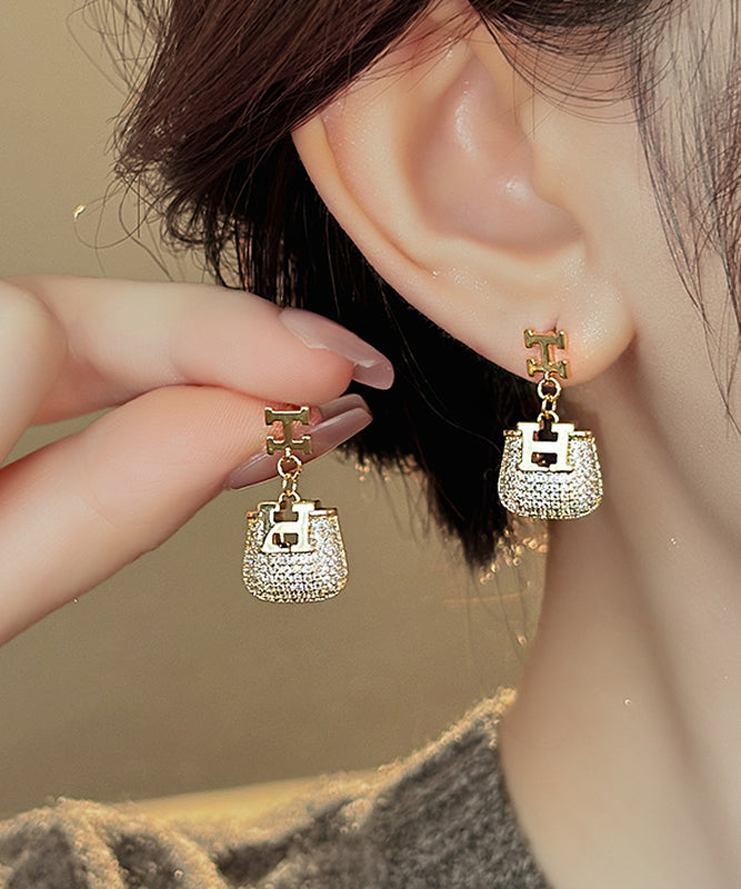 Fashion Gold Copper Alloy Zircon Graphic Bag Drop Earrings ET019