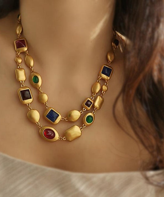 Fashion Gold Copper Overgild Bilayer Coloured Glaze Necklace GH1017