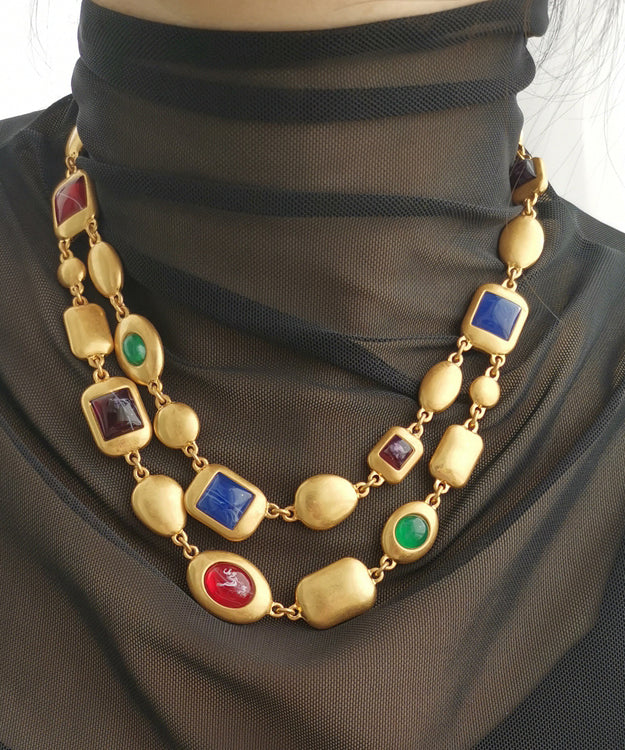 Fashion Gold Copper Overgild Bilayer Coloured Glaze Necklace GH1017