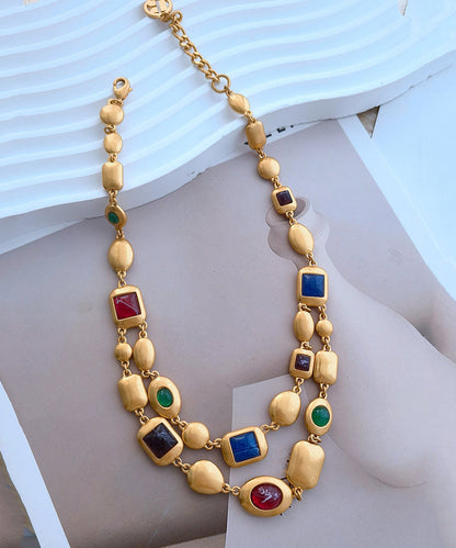 Fashion Gold Copper Overgild Bilayer Coloured Glaze Necklace GH1017