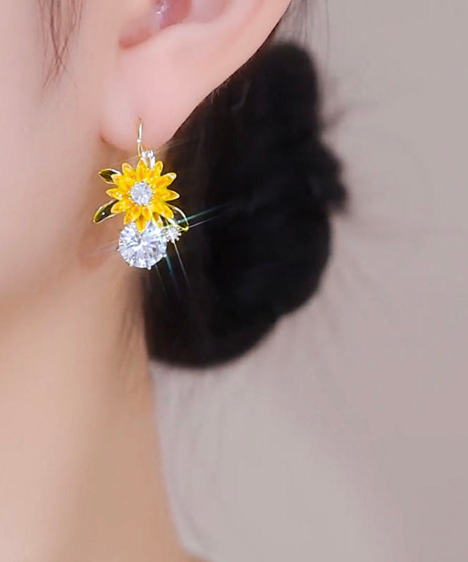 Zircon Overgild Drop Copper Gold Fashion Earrings Sunflower