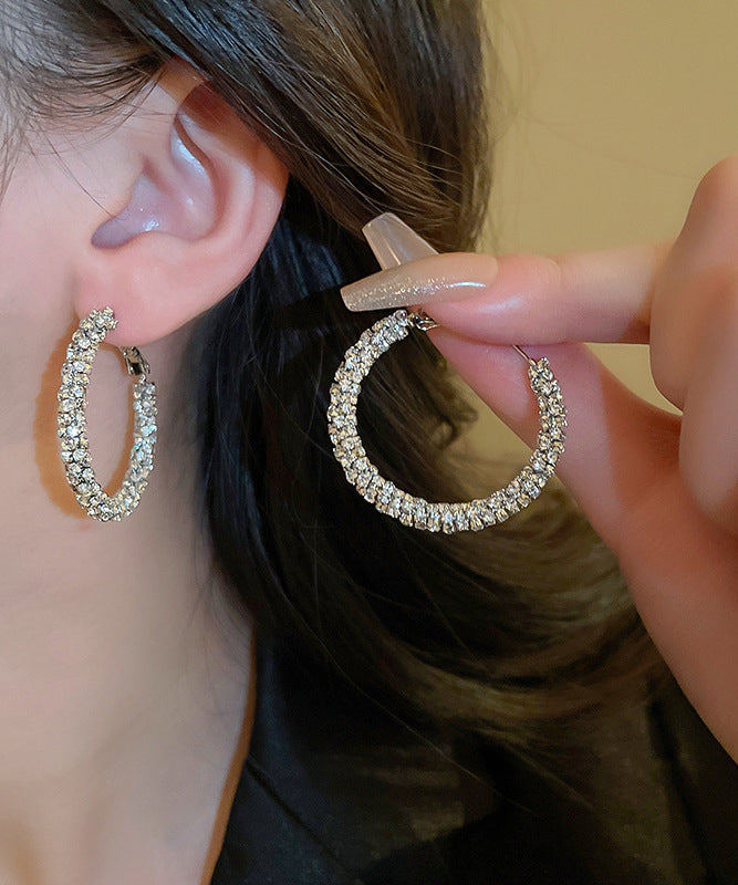 Boucles d'oreilles créoles tendance en or et cuivre avec zircon ZZ023