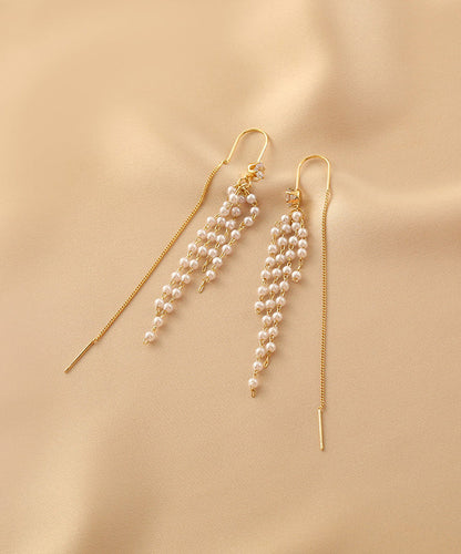 Fashion Gold Sterling Silver Alloy Pearl Tassel Drop Earrings QZ011