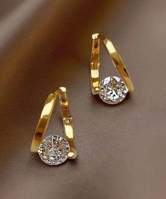 Fashion Gold Sterling Silver Alloy Zircon Hoop Earrings KX1056