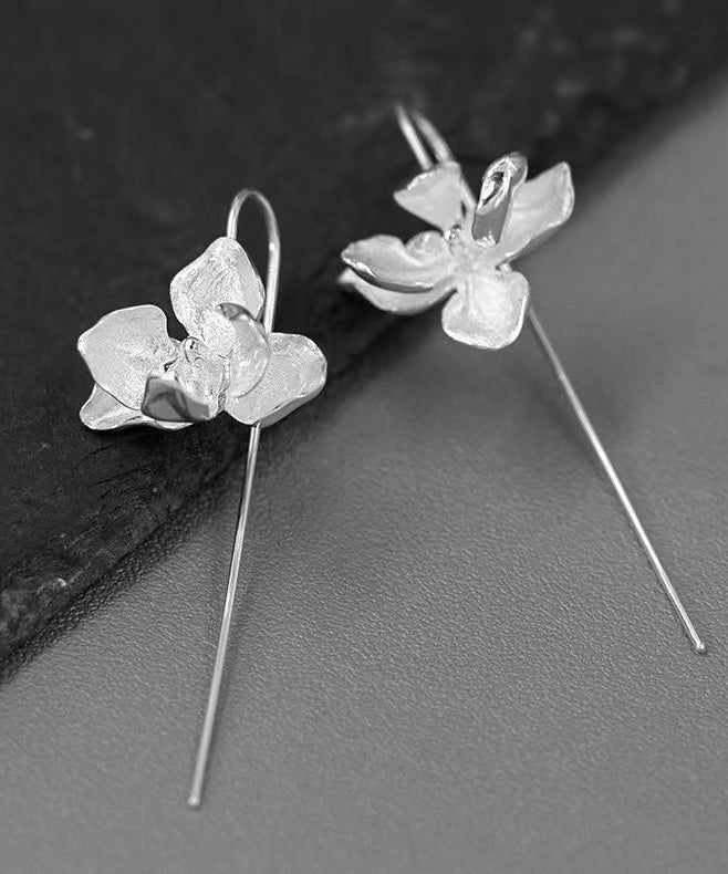 Boucles d'oreilles pendantes à motif floral en argent sterling doré QQ004