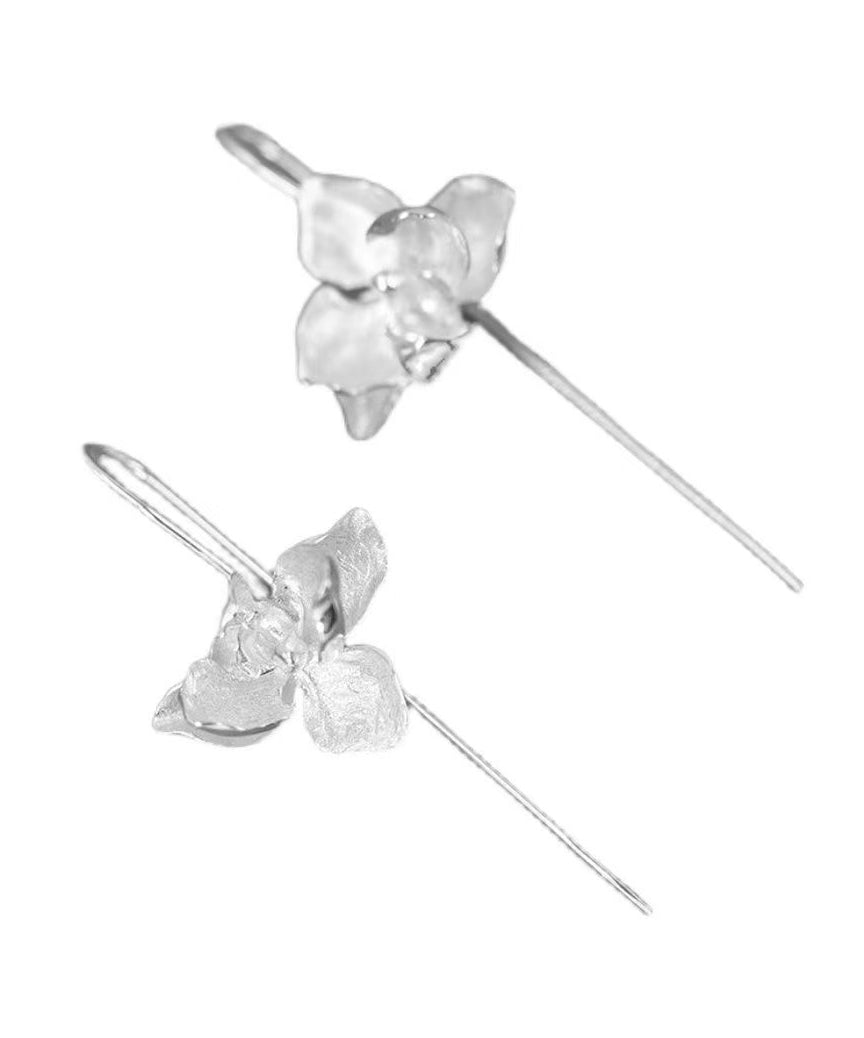 Boucles d'oreilles pendantes à motif floral en argent sterling doré QQ004