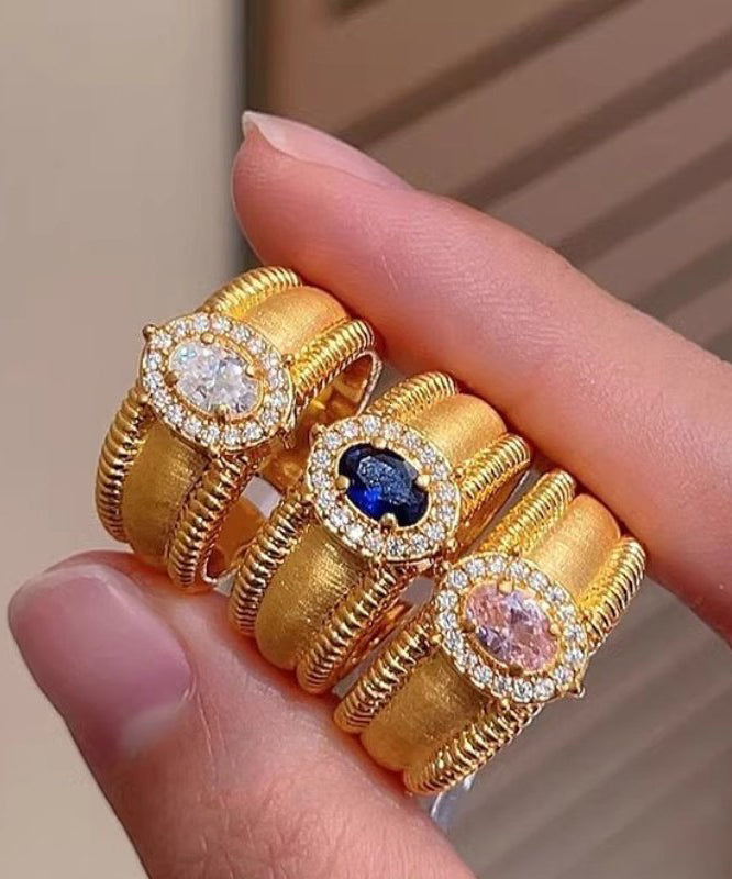 Open Sterling Gold Overgild Silver Fashion Zircon Rings