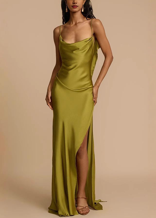 Modisches rückenfreies Sommerkleid aus Seide mit grünem Camisole