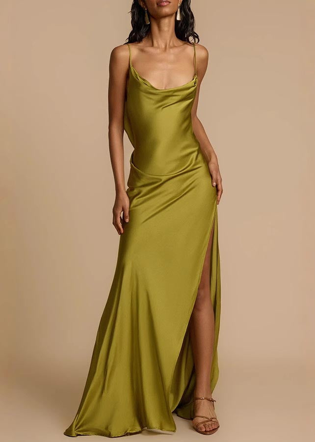 Modisches rückenfreies Sommerkleid aus Seide mit grünem Camisole