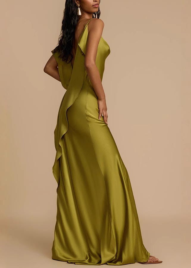 Modisches rückenfreies Sommerkleid aus Seide mit grünem Camisole