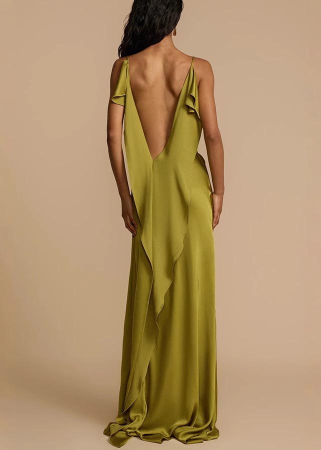 Modisches rückenfreies Sommerkleid aus Seide mit grünem Camisole