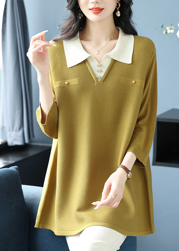 Fashion Green Peter Pan Collar Patchwork Ice Silk Tops Bracelet Sleeve TQ024