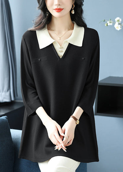 Fashion Green Peter Pan Collar Patchwork Ice Silk Tops Bracelet Sleeve TQ024