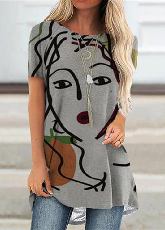 Fashion Grey Comfortable Print Short Sleeve Top GH1042