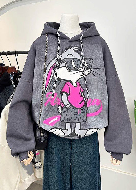 Mode Grau Kapuze Cartoon Print Baumwolle Sweatshirts Frühling YF010