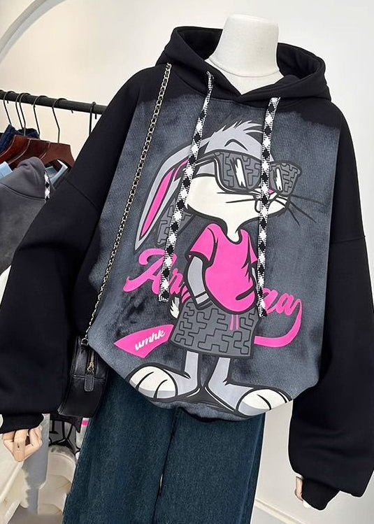Mode Grau Kapuze Cartoon Print Baumwolle Sweatshirts Frühling YF010