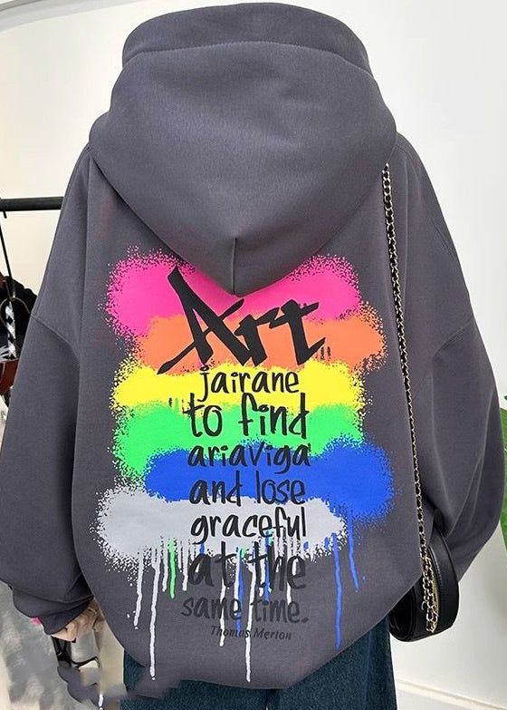 Mode Grau Kapuze Cartoon Print Baumwolle Sweatshirts Frühling YF010
