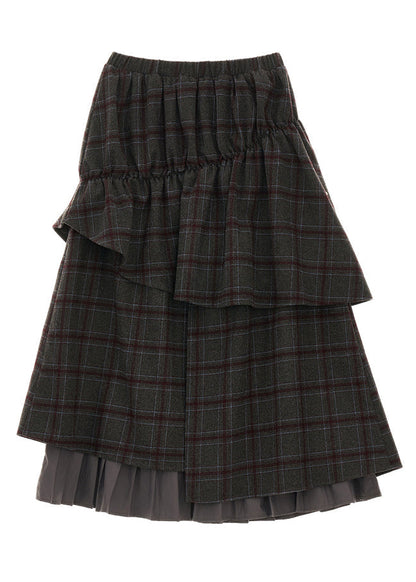 Fashion Grey Plaid False Two Pieces Patchwork Cotton Skirts Fall WP047