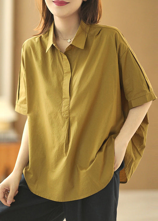 Cotton Patchwork Summer Pan Collar Peter Fashion Khaki Shirts