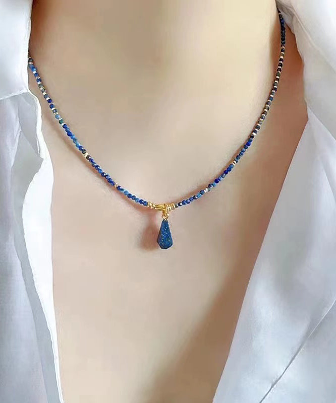 Fashion Klein Blue Sterling Silver Overgild Bluestone Beading Two Piece Set Pendant Necklace PO045