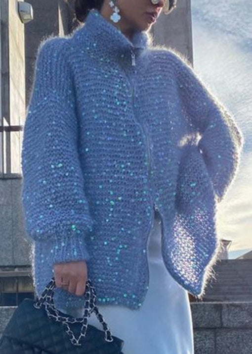 Cardigan en tricot léger camel à paillettes et fermeture éclair, tendance, printemps YY019