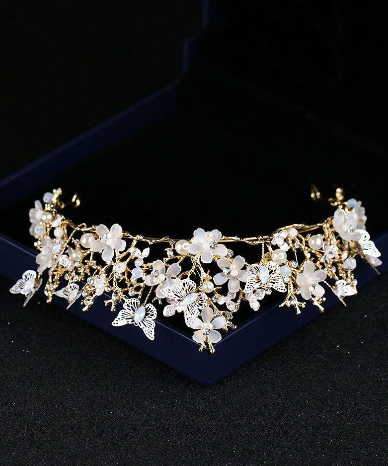 Couronne florale papillon en cristal de zircon doré clair à la mode pour fille IU035