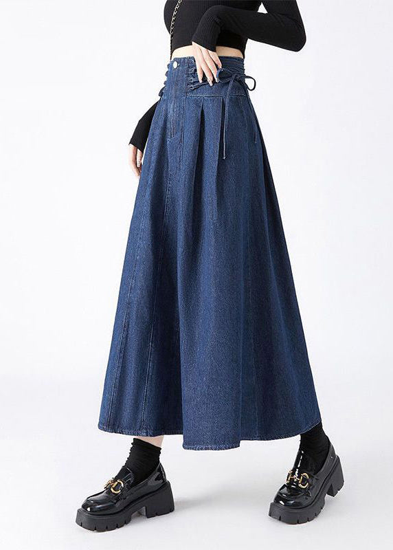 Maxi Frühling Röcke Navy Mode Patchwork Krawatte Taille Denim