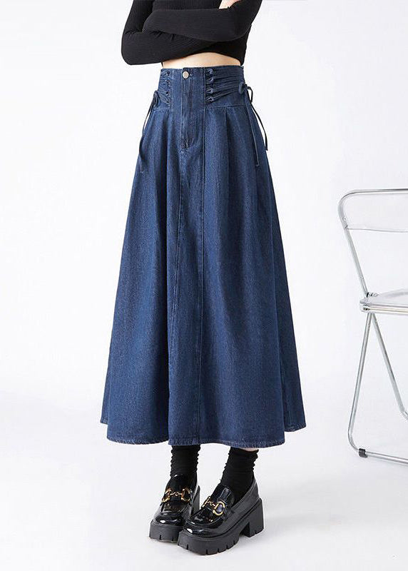 Maxi Frühling Röcke Navy Mode Patchwork Krawatte Taille Denim