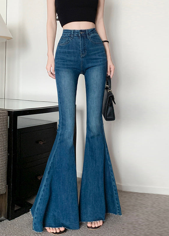 Fashion Navy Tummy Control Denim Bell-bottom Trousers Spring YF032