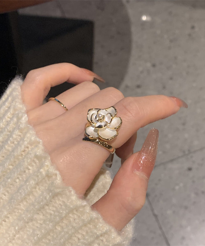 Rings Camellia Orange Fashion Pearl Copper