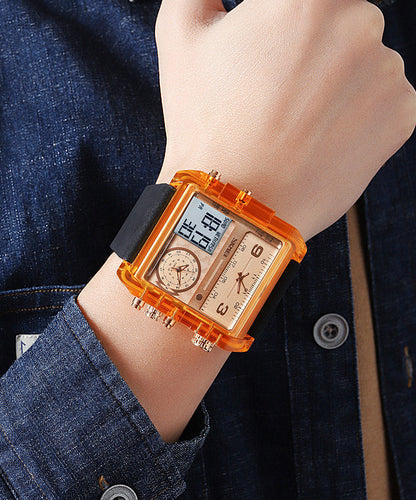 Fashion Orange Stainless Steel Sapphire Crystal Luminous Waterproof Electronic Watch QU001