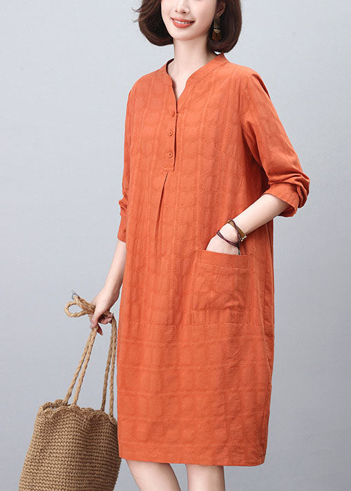 Robes orange à col en coton mi-haut, mode printemps