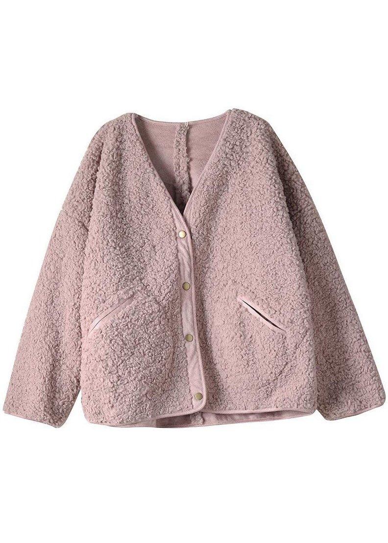 Fashion Pink Pockets Button Casual Fall Winter Thick Coats Long sleeve QS043